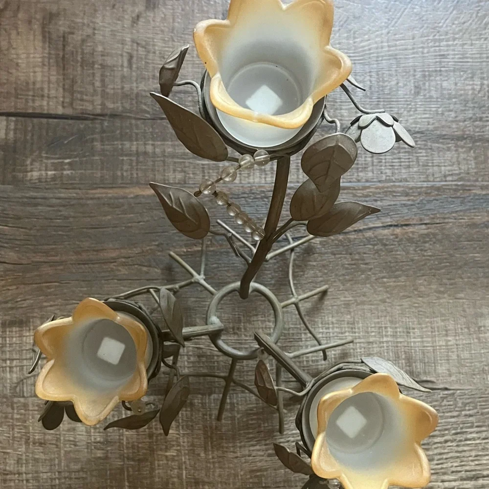 PartyLite Floral Candle Holder with Cream and Brown Accents - Picture 9 of 15